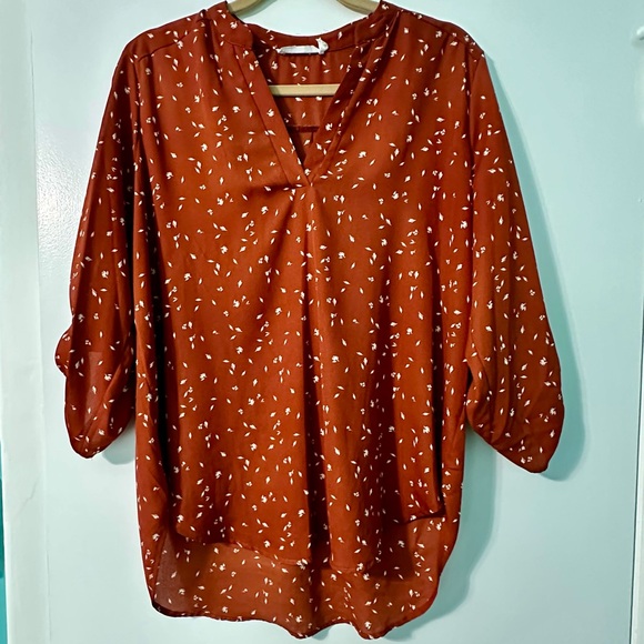 Lush Warren Burnt Orange Split Neck Blouse L –Fall Workwear Casual Pumpkin Spice - Picture 2 of 6